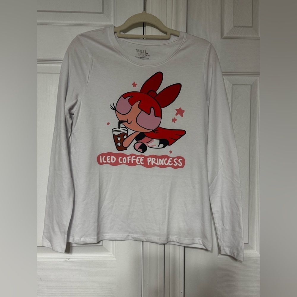 Iced Coffee Princess Graphic Long Sleeve Tee White Cotton Size M - Picture 4 of 7